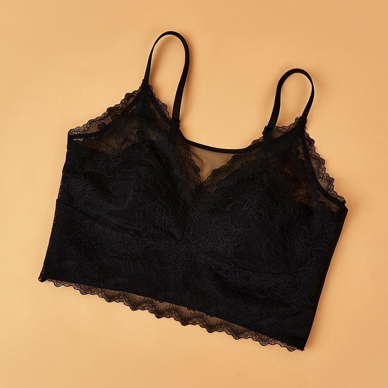Ultra-Thin Seamless French Lace Camisole with Bunny Ear Cups M (40-50 kg)