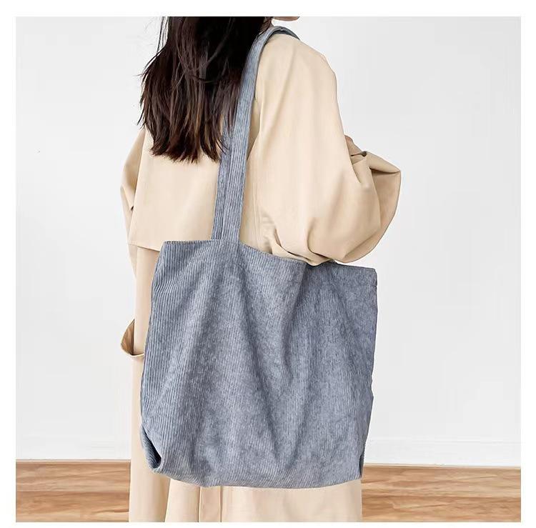 Corduroy Canvas Tote Bag - Large Capacity, Korean Style, Plush Single Shoulder Bag