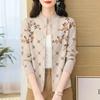 Women's Autumn Spring Jacket Stand Collar Cropped Top Knitted Cardigan Jacquard Loose