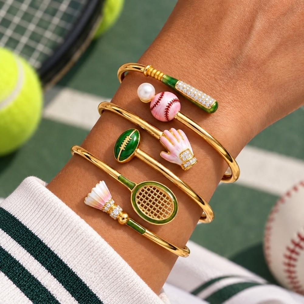 Open Sports Style Bangle Gold Inlaid Rhinestones Bracelet Simple Tennis Racket Bracelet Girl