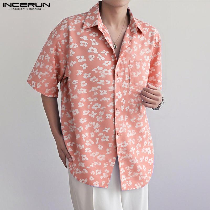 INCERUN S-XXXXXL Men Lapel Neck Short Sleeve Floral Print Buttons Casual Shirts