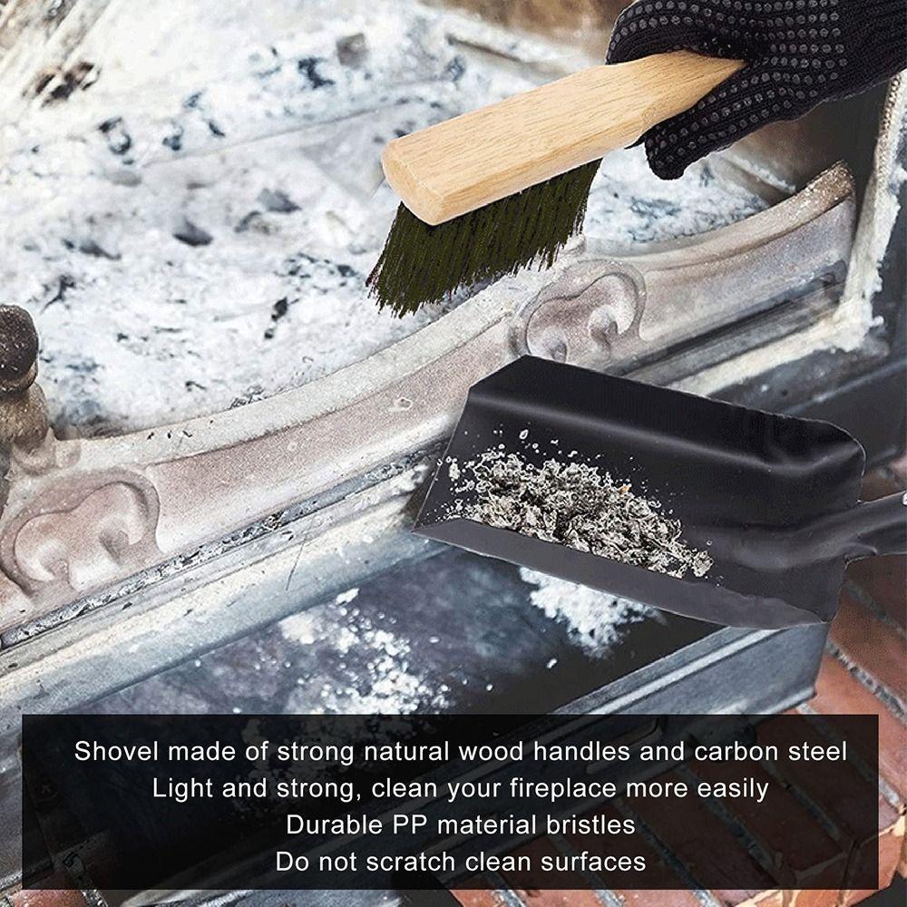 Black Silicone Gloves Hearth Brush Set Natural Wood Handle Coal Shovel Set Hearth Maintenance