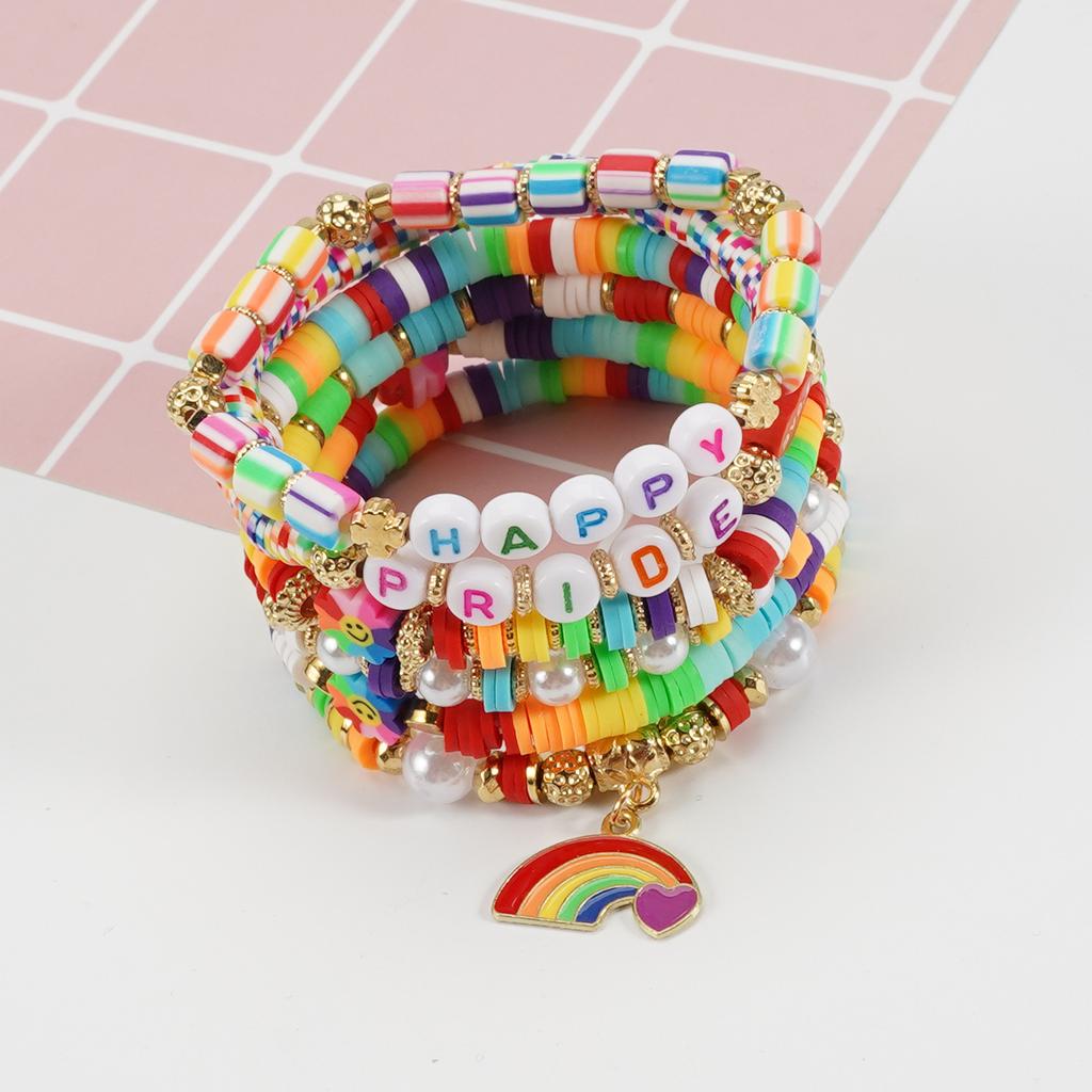 LGBT Pride Bracelet for Bisexual Lesbian Gay Allies Love Wins Rainbow Beaded Clay Elastic Stackable Stretch Bracelets