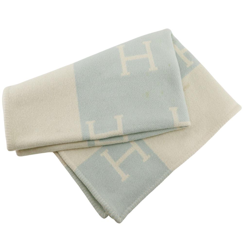 

HERMES Baby Plaid Avalon Other accessories Blanket Swaddling White / light blue cashmere/wool _ Used