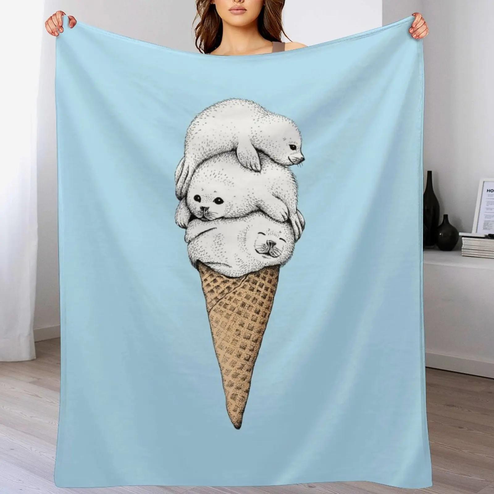 

Seal Ice Cream Cone Throw Blanket Soft Plaid Beautifuls Hairy for sofa Blankets 30x40in