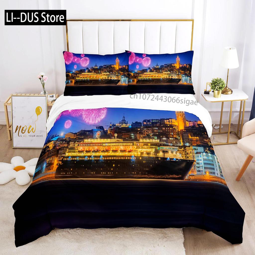 Colourful Fires Bedding Set Washed Cotton Firework Duvet Cover Queen Size Celebrate Merry Christmas Theme Soft Comforter Cover