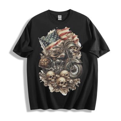 T-Shirt Patriottica Skull Rider - Design Audace con Bandiera USA e Motocicletta Maglietta Unisex