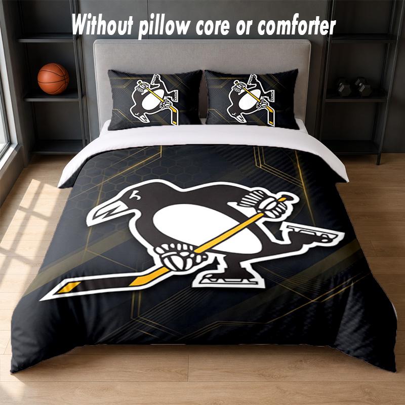 Pittsburgh Penguins Design Bed Bedding Set 1 Duvet Cover + 2 Pillowcases Soft Breathable Household Bed Linens