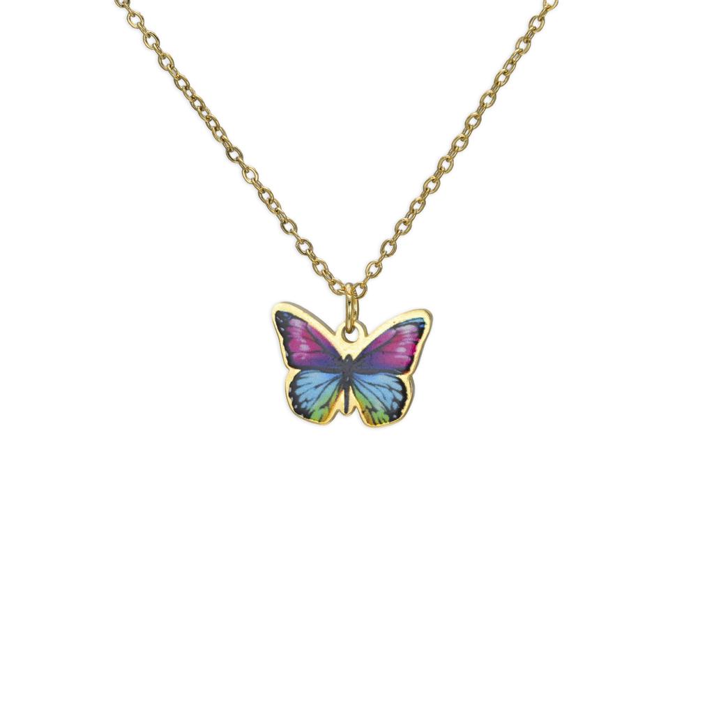 Teamer Colorful Butterfly Necklace For Women Girls Gold Color Stainless Steel Birthday Fashion Jewelry Gift Wholesale 2026 New