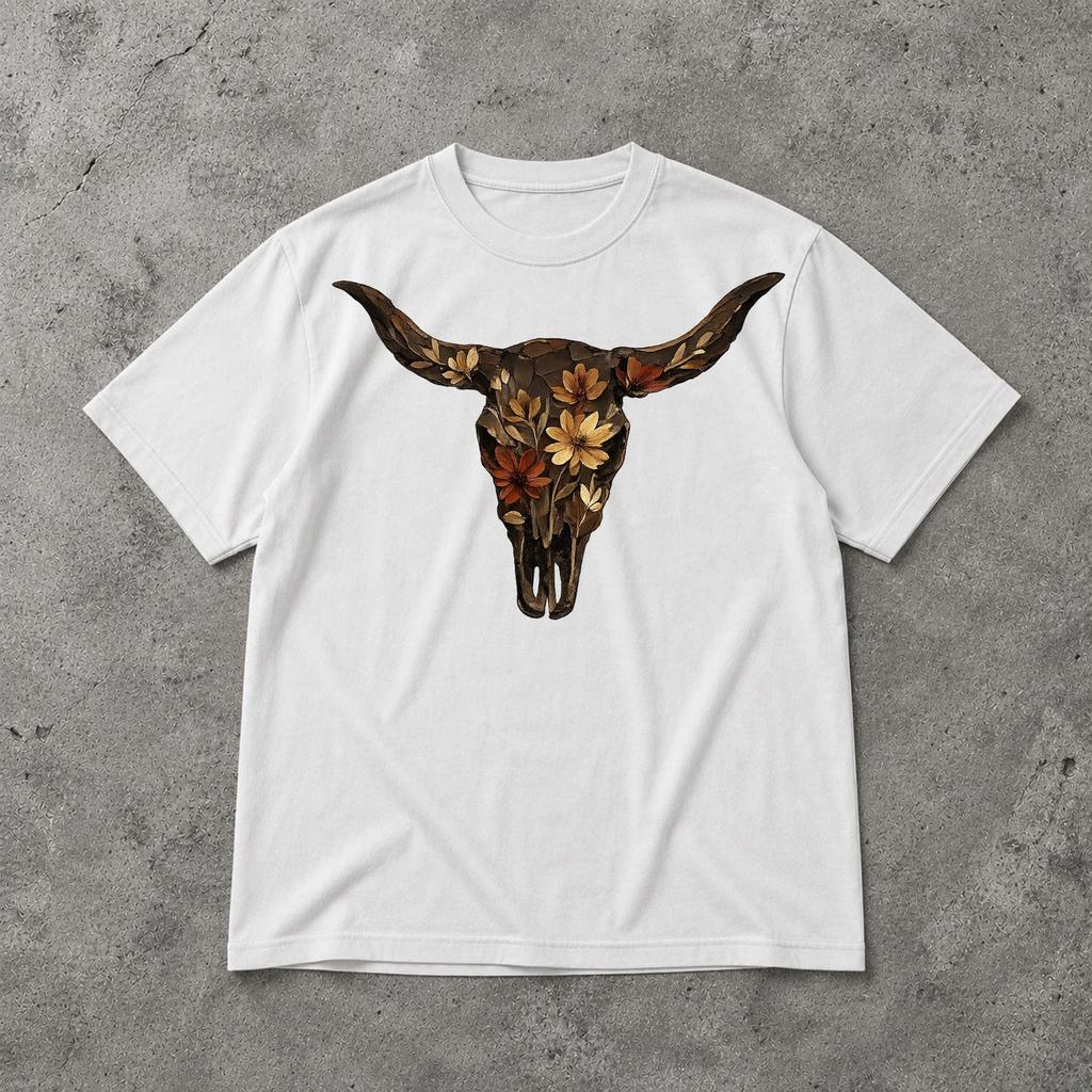 Boho Cow Skull Shirt, Western Bull Skull Graphic Tee, Cowgirl Country T Shirt