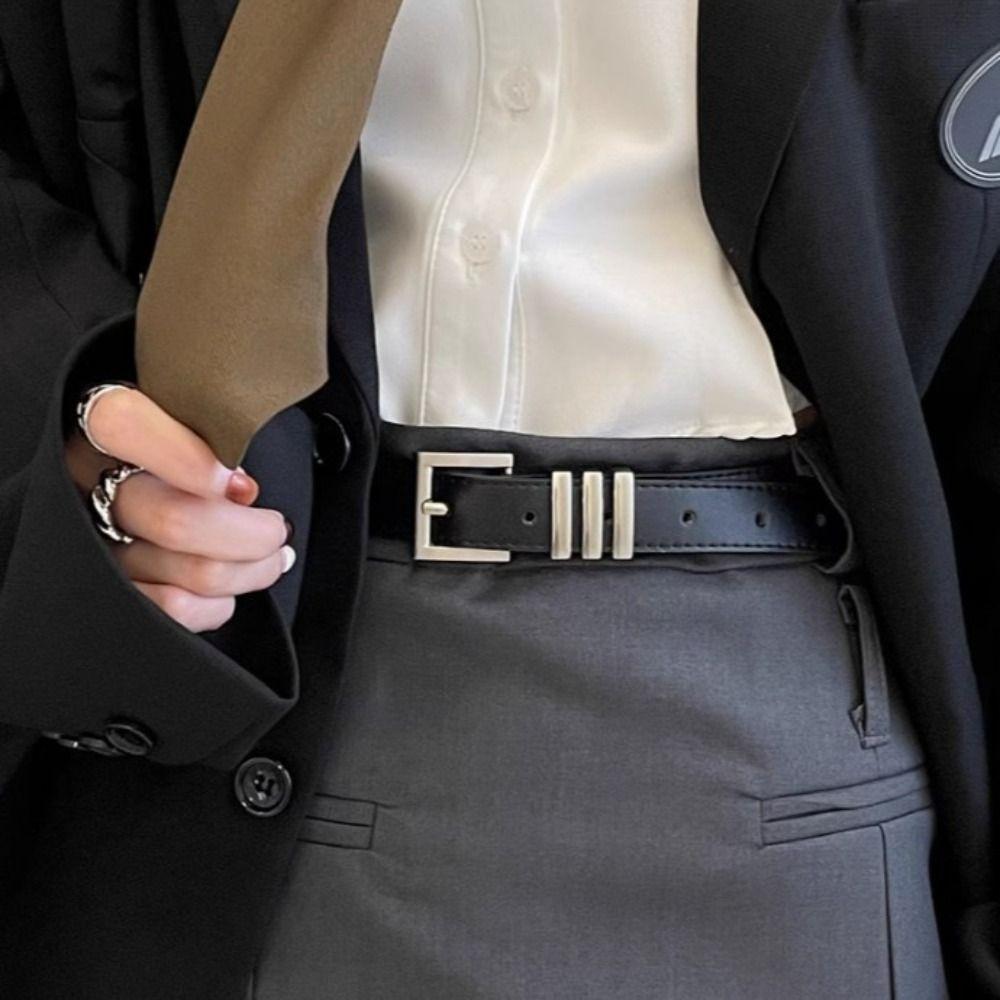 Simple Thin Waist Belt Metal Buckle Dress Decoration Adjustable PU Leather Belt  Daily
