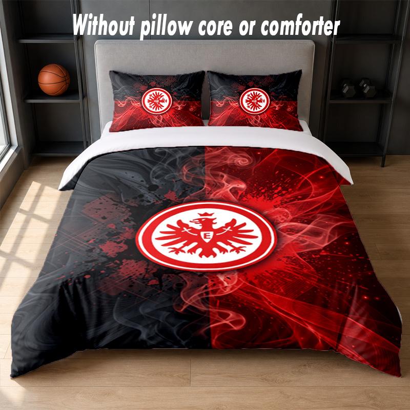 Eintracht Frankfurt Fußball Design Bett Bettwäsche Set 1 Bettbezug + 2 Kissenbezüge Weich Atmungsaktiv Haushalt Bettwäsche 135cm*200cm red