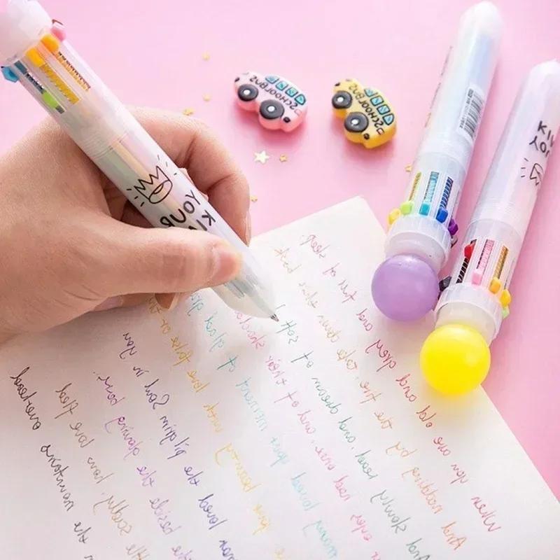 New 10 Multi Color Luxury Ballpoint Pen Ballpen for Kids Child Student Office Writing Supplies Kawaii Kids Stationary Pen Mark