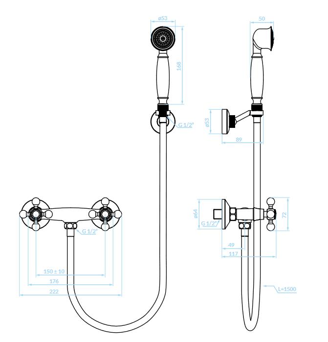 Retro antique brass wall shower faucet Stilo