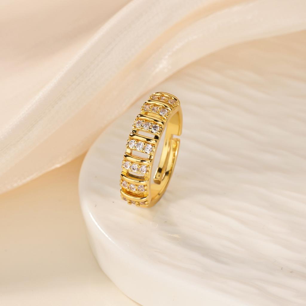 Luxury Cubic Zirconia Stainless Steel Women's Ring 18K Gold-plated Anti Fading Open Rings Wedding Prom Jewelry Accessories Gifts