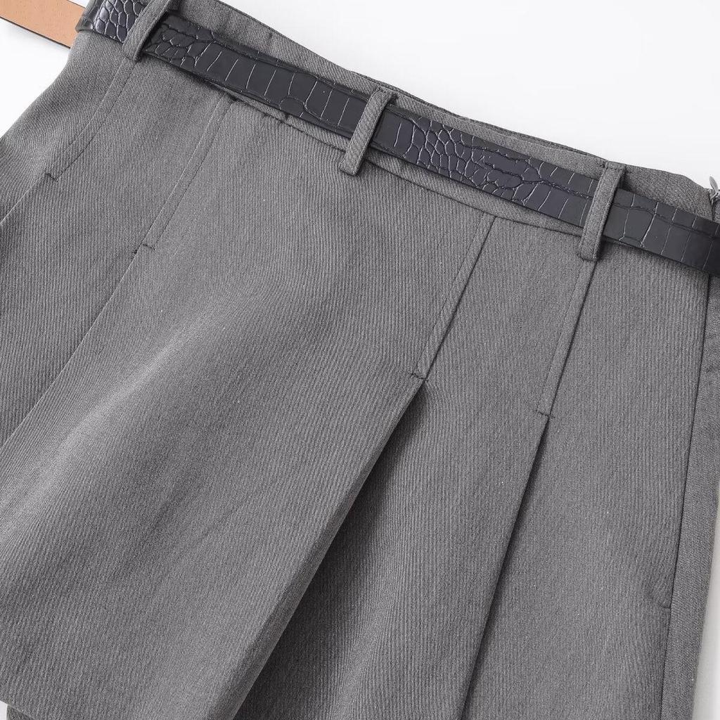 ZG Women's Summer Gray Pleated Mid-Waist Skort with Waistband