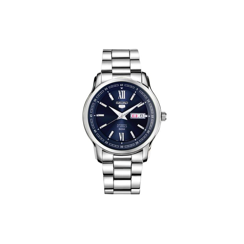 SEIKO No. 5 mechanical dual calendar mechanical movement Steel Strap men s watch blue dial SNKP17K1 синий