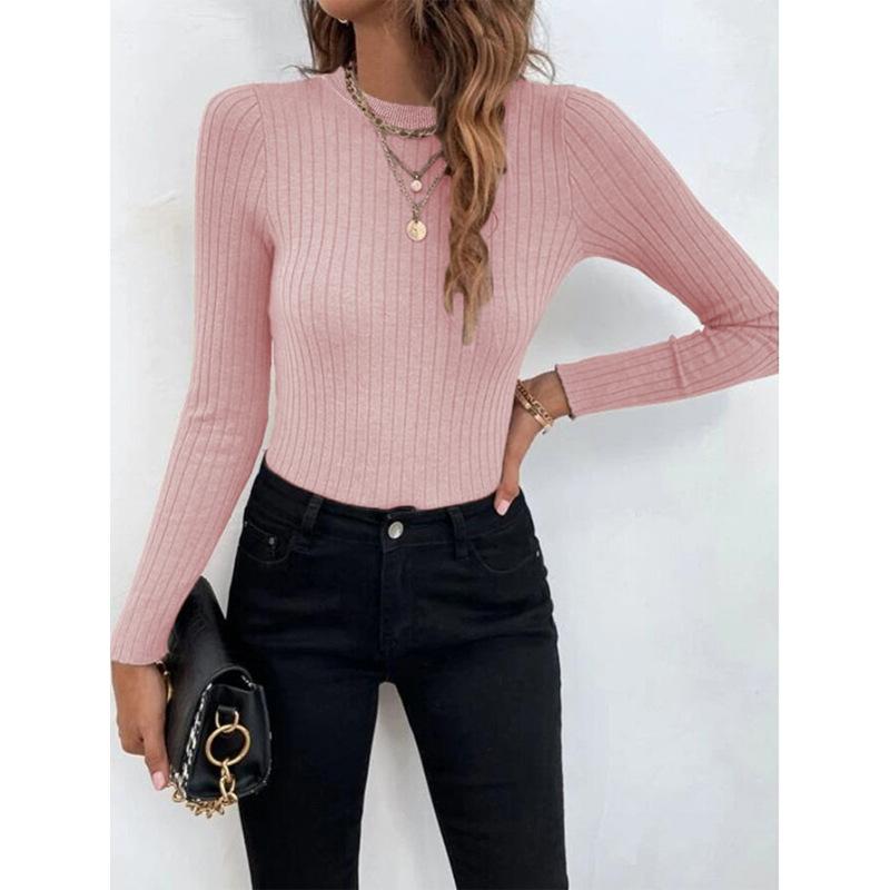 Women's Fashion Casual Fall Winter Solid Color Print Long Sleeve O-Neck Sweaters