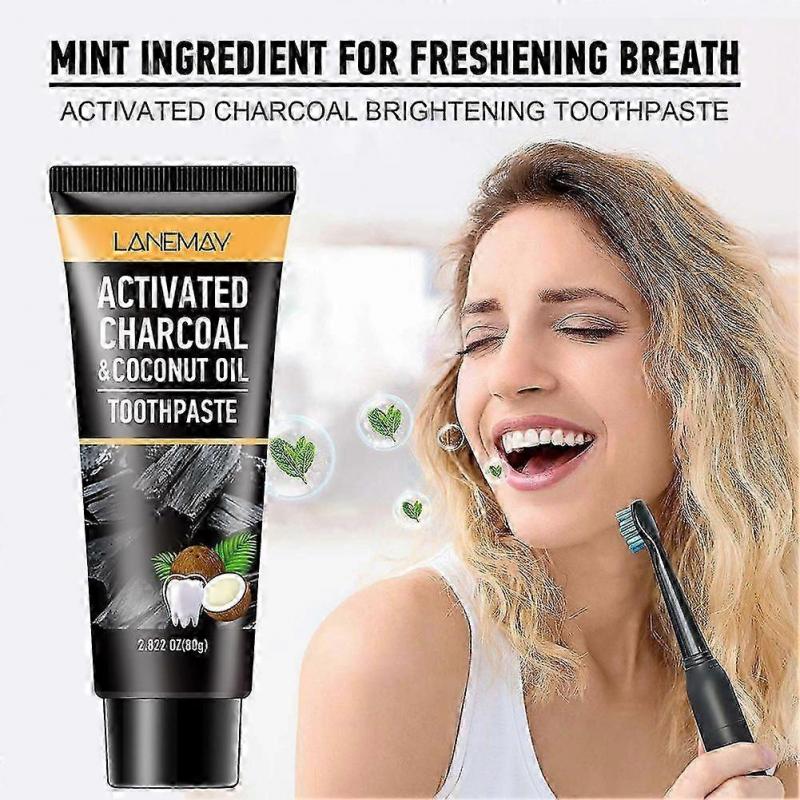 Activated Charcoal & Coconut Oil Whitening Toothpaste - Deep Stain Remover for Fresh Breath, Natural Formula, 100g