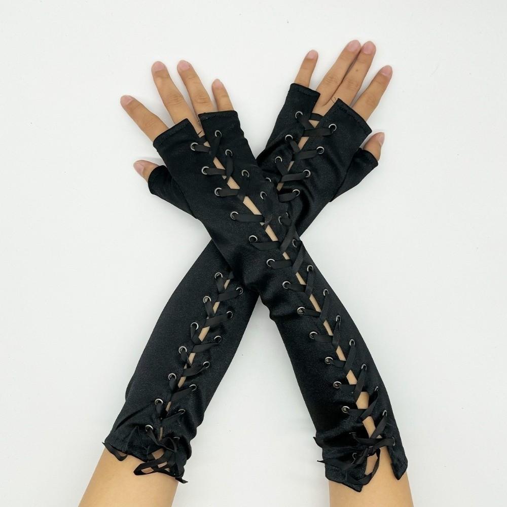 Elastic Ribbon Gloves Long Women Gloves Fashion Half Finger Gloves Nightclub