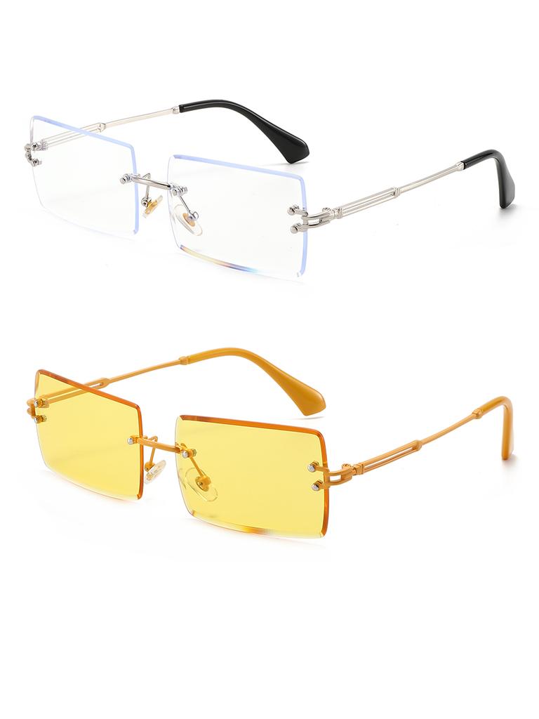 2-3 PCS Women's Rimless Rectangle Sunglasses Fashion Tinted Lens UV Protection Trendy Shades