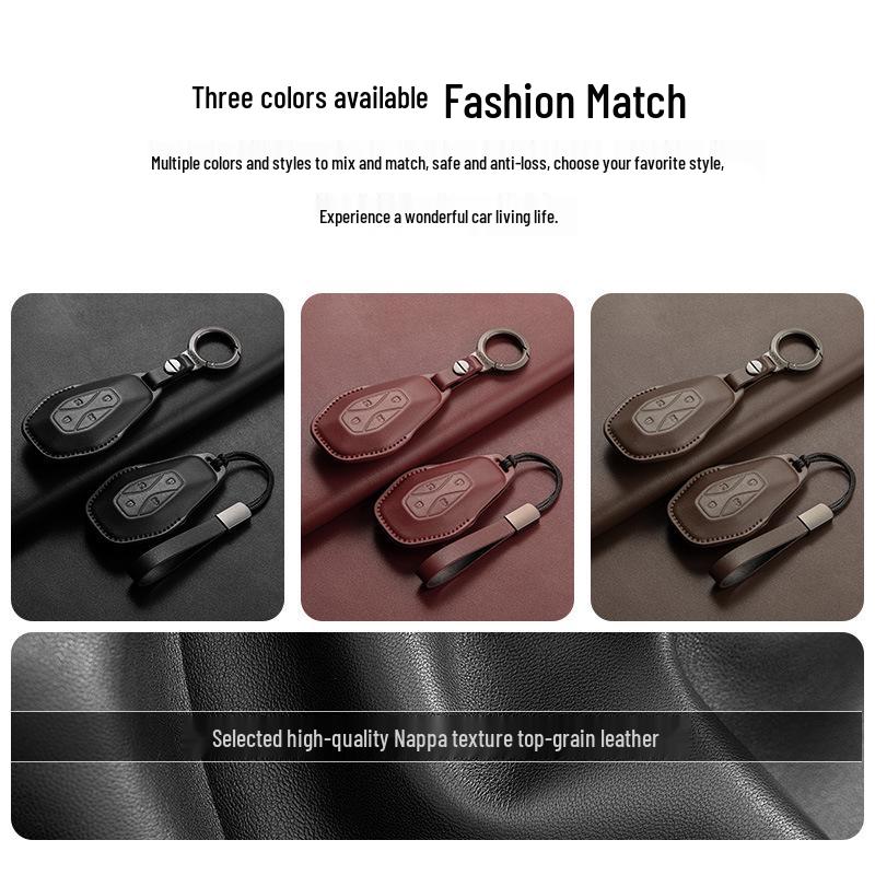 Genuine Leather Key Case for Jihu Alpha S5, Kaola T5, BAIC New Energy ARCFOX Cars