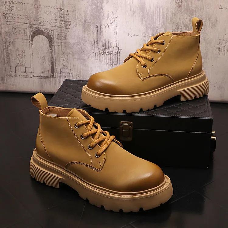 Short boots men's retro British style men's boots lace up versatile men's boots short tube casual youth thick soled trendy boots