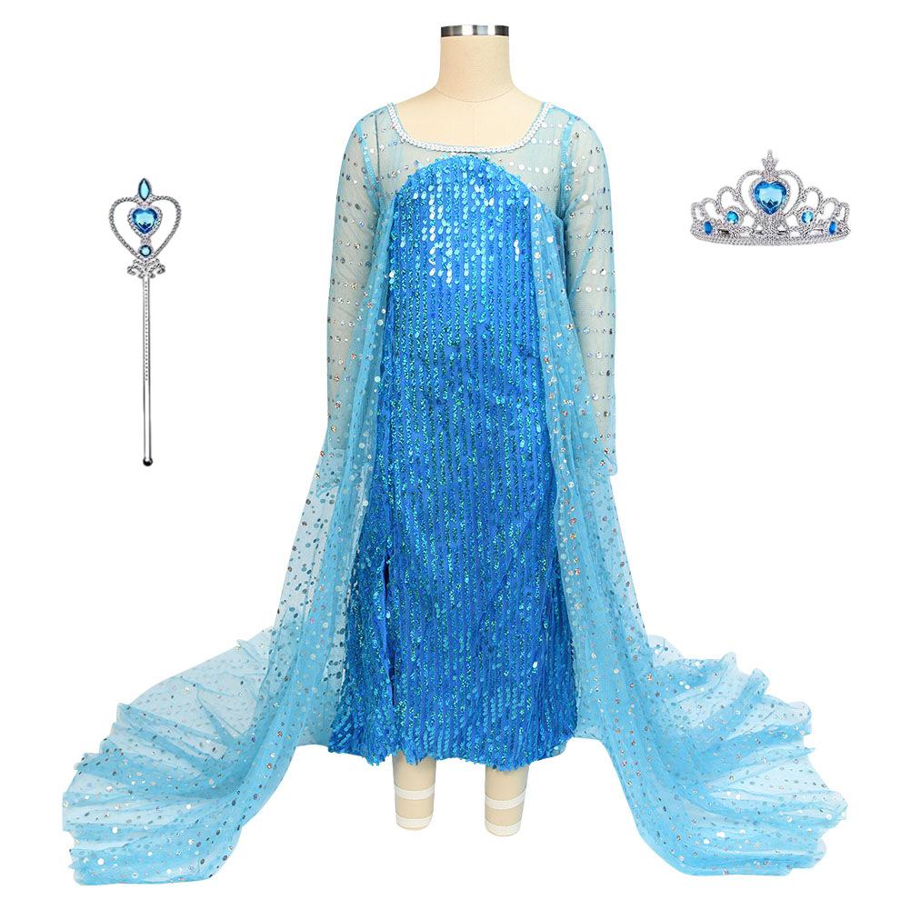 Frozen Girls' Elsa Sequin Mesh Long-Sleeve Formal Dress