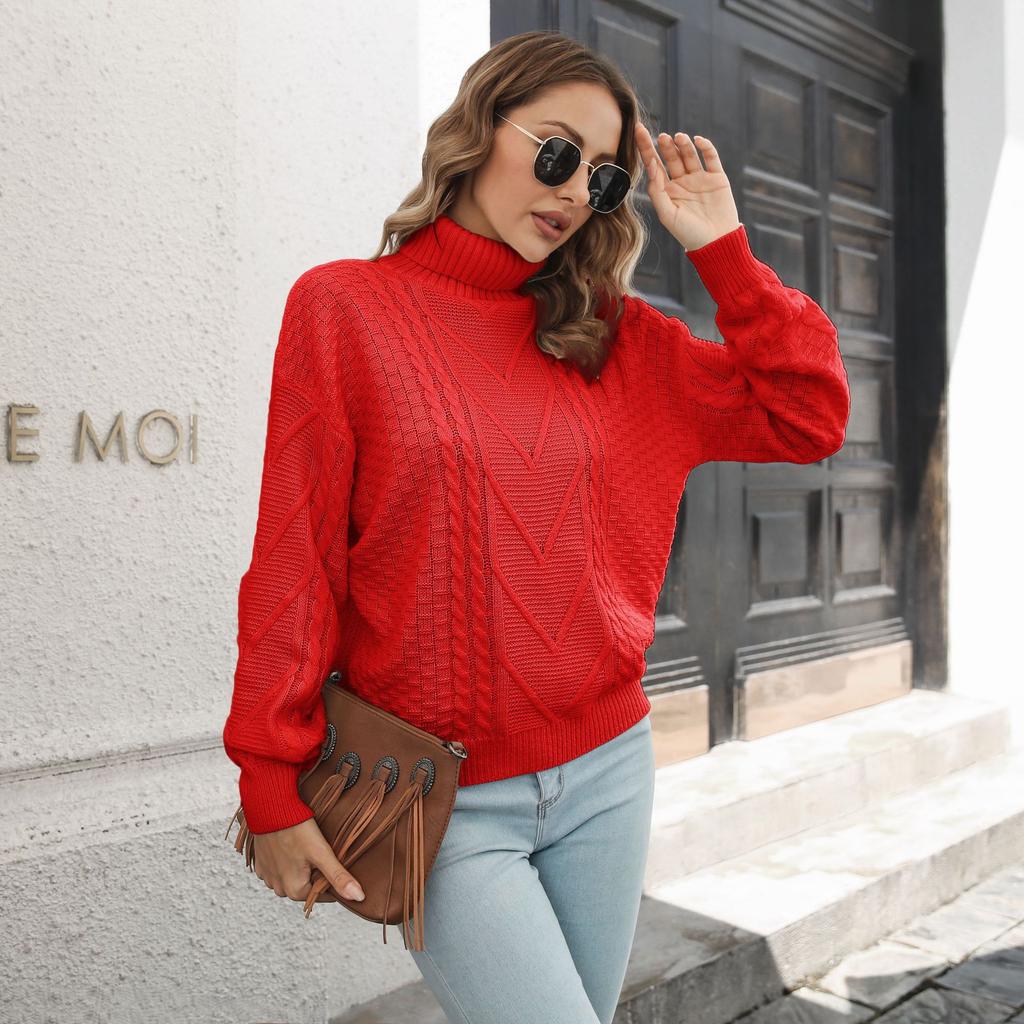 Women S Loose High Neck Long Sleeve Knit Sweater