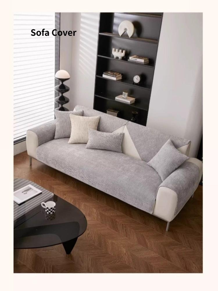 Four Season Universal Sofa Cover Cloth Towel Anti Slip Sofa Seat Cushion Solid Color Chenier Sofas Towel Throw Pillowcase Dust Proof Mat Living Room