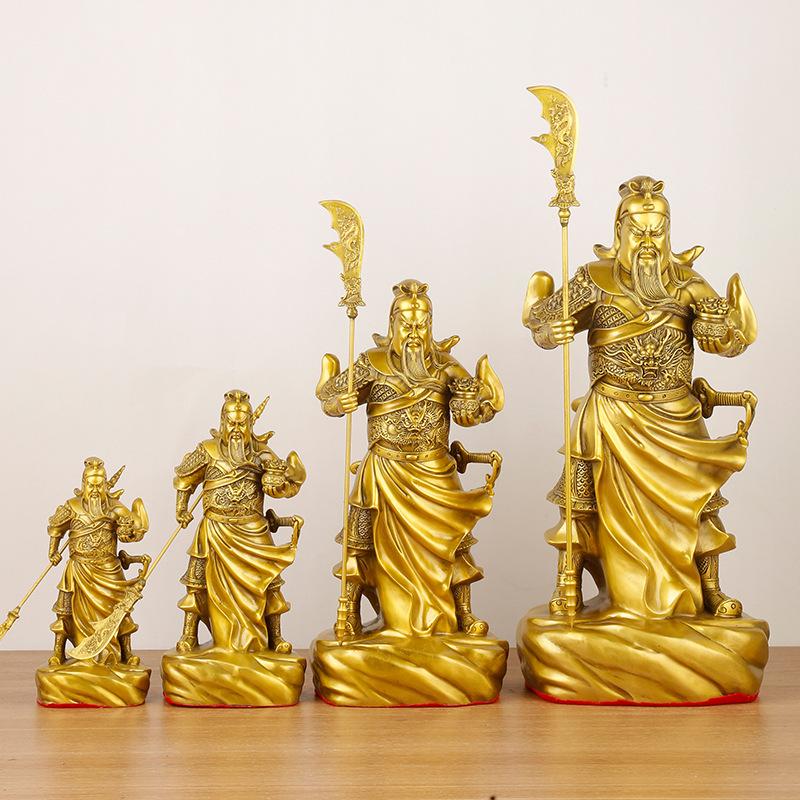 Yu Brass Erye Di Holding Sword and Yuanbao Guan Gong Home Living Room Entrance Store Wealth God Statue