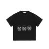 Black T Shirt with Three Skulls and Text Print for Casual Wear