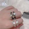 Natürliche Mondstein Obsidian Ringe Perlen Minimalistischer Ring Handgemacht Niedlicher Schwarz Weiß Katzenring Damen Party Zubehör Schmuck