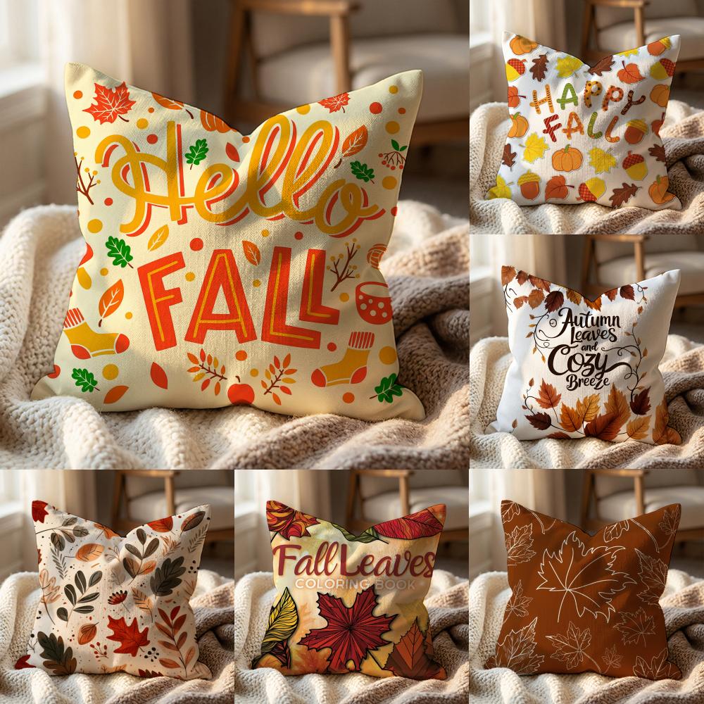 Maple Leaf Vintage Print Cushion Cover Multi-Scene Pillow Cover for Home & Car - Reversible, Soft & Durable for Daily Use