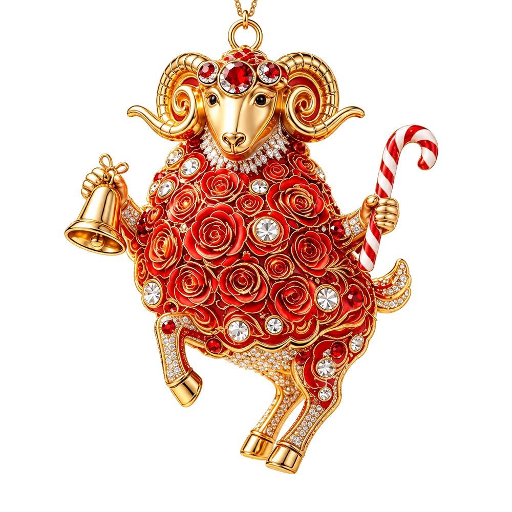 Artificial Rhinestone Goat Pendant 2D Flat Animal Hanging Decoration Christmas Tree Ornament