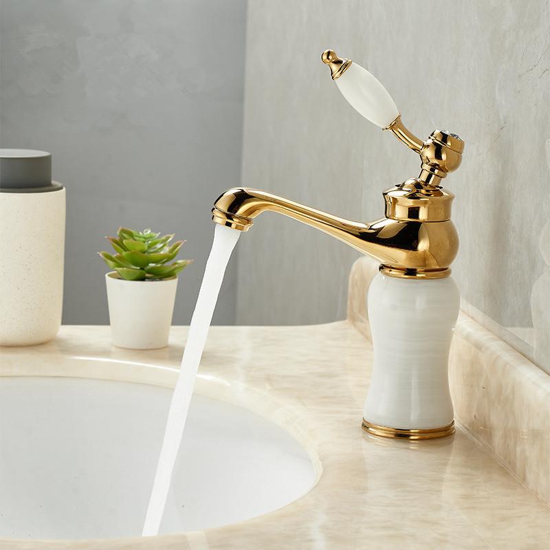 Gold Bathroom Faucet Brass and Jade Faucet Bathroom Basin Faucet Sink Mixer Tap Gold Sink Faucet Bath Basin Sink Faucet