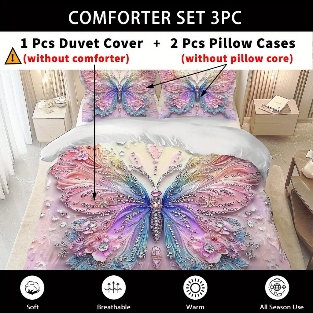 3-teiliges Rosa Lila Bettwäsche-Set Blau Fantasie-Stil Schmetterlingsdruck Bequem King Queen Twin Einzelgröße Geburtstagsgeschenk für Schwester