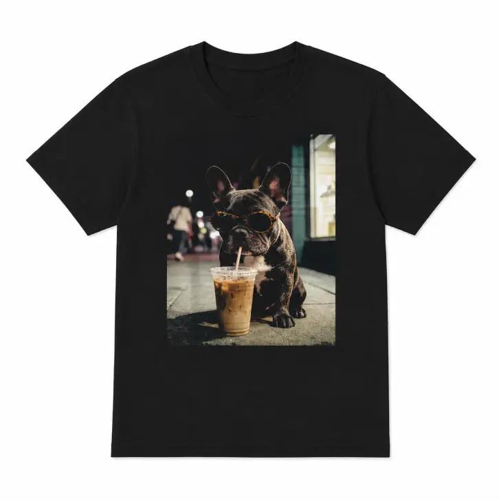French Bulldog Coffee Lover Graphic T-Shirt Funny Dog Summer Tee
