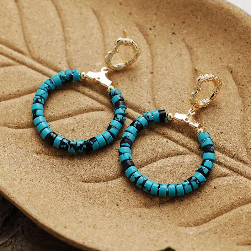 Natural turquoise square copper zirconium earrings earrings Japanese and Korean designer fashion jewelry