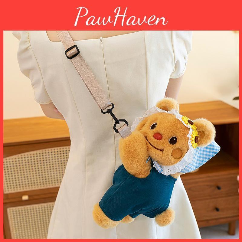Bear Denim Butter Overalls Plush Backpack Cute Teddy Bear Going Out Shoulder Bag