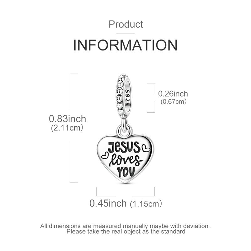 Original 925 Sterling Silver Charm Bead Heart Shape Jesus Pendant Fit Original Bracelet Necklace For Women DIY Jewelry Gift
