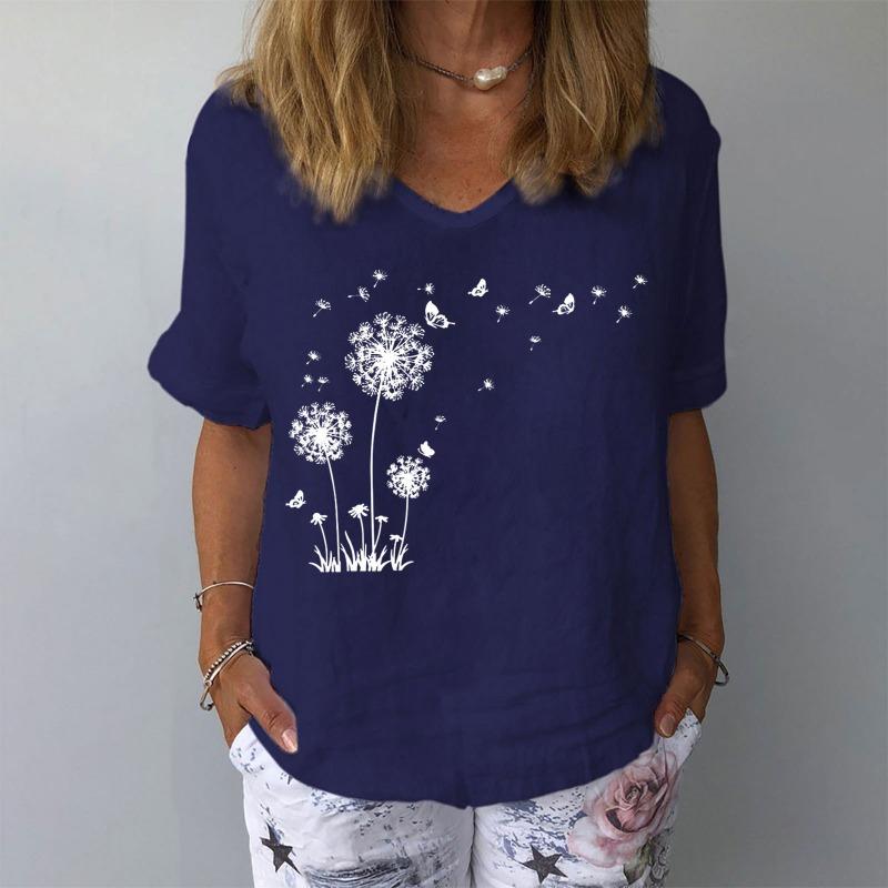 QICED Blusas y Camisas Casuales de Moda para Mujer de Manga Corta con Cuello en V