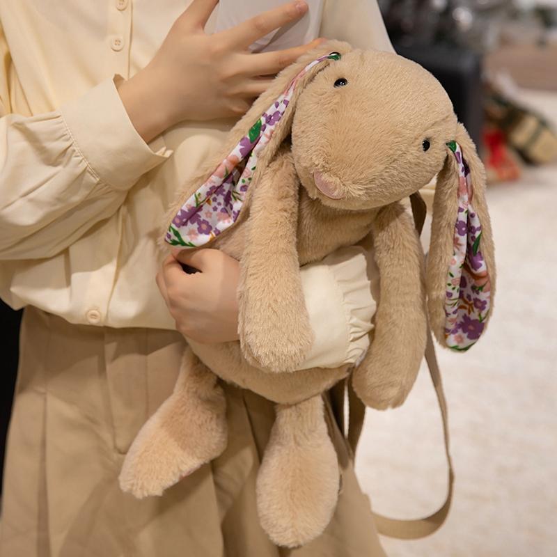 Kawaii 45cm Cartoon Long-eared Rabbit Backpack Super Soft Pink Gray Brown Bag Bunny Funny Graduation Halloween Gift for Students