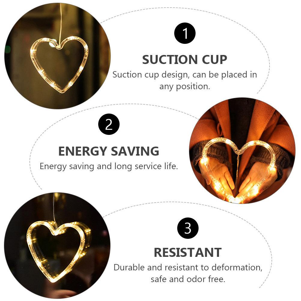 3Pcs Heart Shape Window Hanging Lights Suction Cup Decor for Valentine's Day Bedroom Living Room Cafe Hotel Bar Gift LED