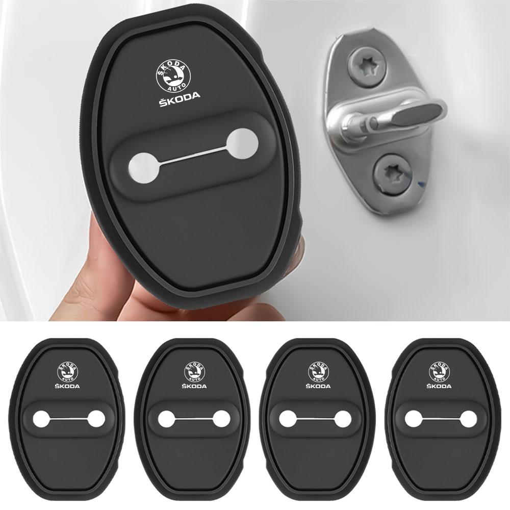 2/4Pcs Silicone Car Door Lock Buckle Car Door Latch Mute Damping Cushion For Skoda Octavia KAMIQ KODIAQ SUPERB RAPID KAROQ FABIA usbn43