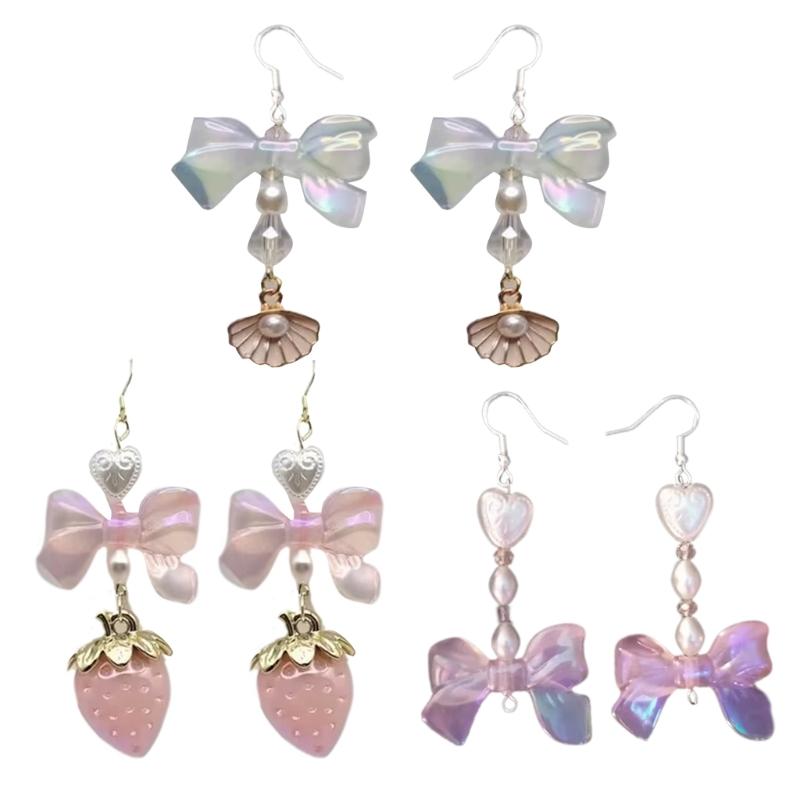 Playful Butterfly Bowknot Dangle Earrings Sturdy Alloy Strawberry Designs Accessory for Trendy Girls and Students