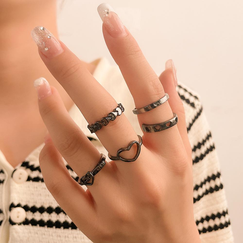 Korean version of simple open love ring 1-piece set hollow love ins cold wind niche design index finger ring