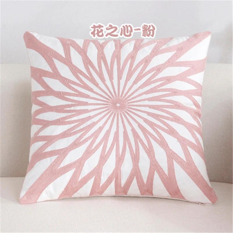 New 100% Cotton Woolen Embroidered Geometric Cushion Cover Modern Nordic Style Pink Blue Pillow Cover Cotton Throw Pillows Case