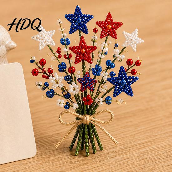 Small 3D Floral Arrangement America 250 Beaded Bouquet DIY Kit 4th of July Patriotic Flower Craft Fantasy Art Kit Handmade Set 1776-2026 Independence