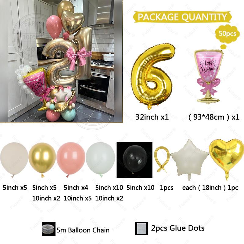 32-inch Gold Digital Foil Balloon Set Wine Glass Love Pentagram Balloon Boy Girl Birthday Party Decor Supplies Baby Shower 2025